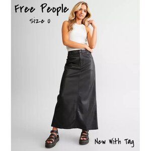 Free People Black Vegan Leather Maxi Skirt Size 0 XS - New With Tags